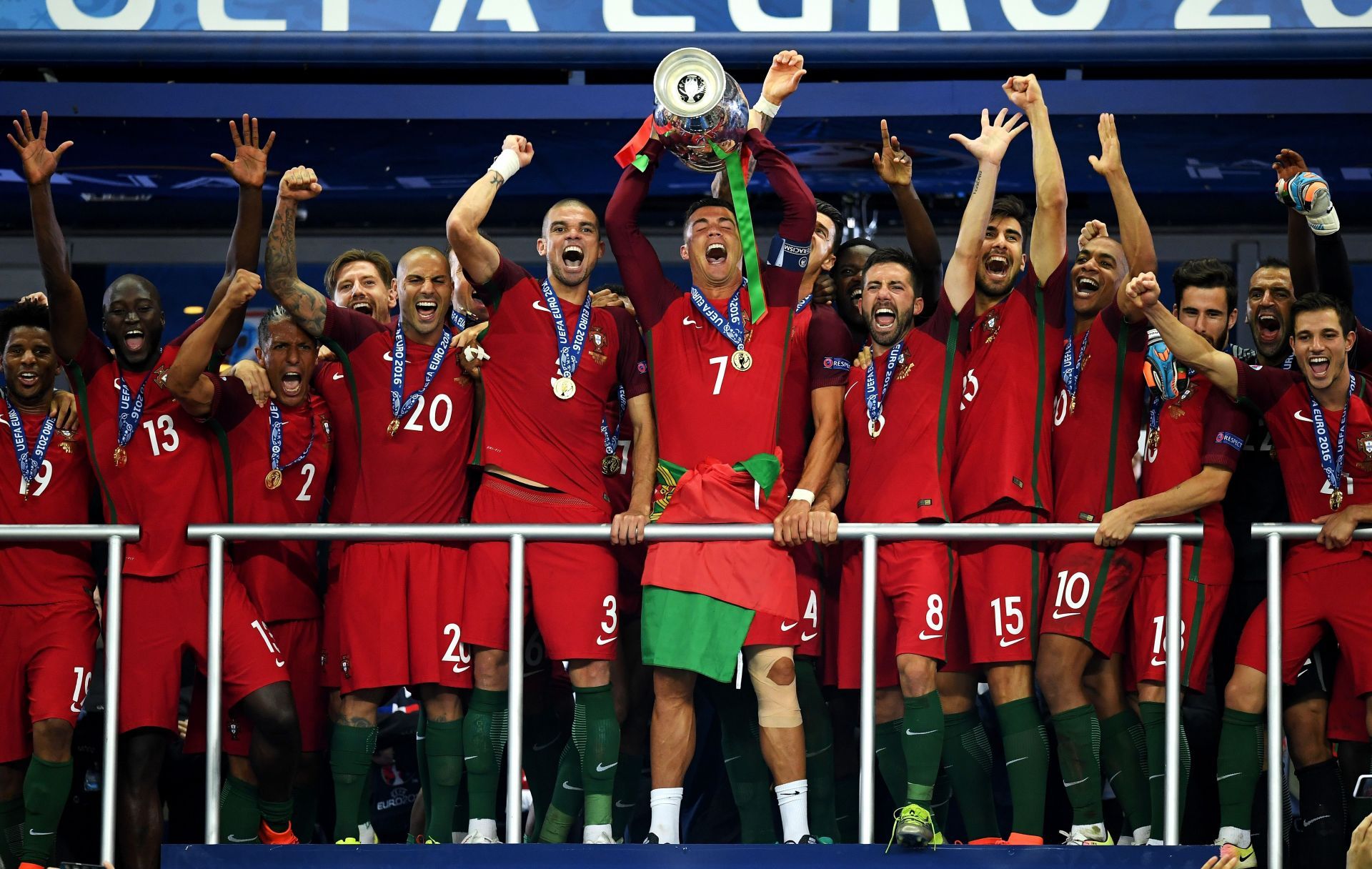 Portugal v France - Final: UEFA Euro 2016 Portuguese Captain Cristiano Ronaldo and his team lifting the UEFA Euro cup