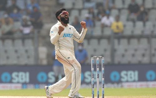 Ajaz Patel snared all ten wickets in India's first innings of the Mumbai Test [P/C: BCCI]