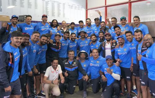 Team India pose for a photo after the win in Centurion.