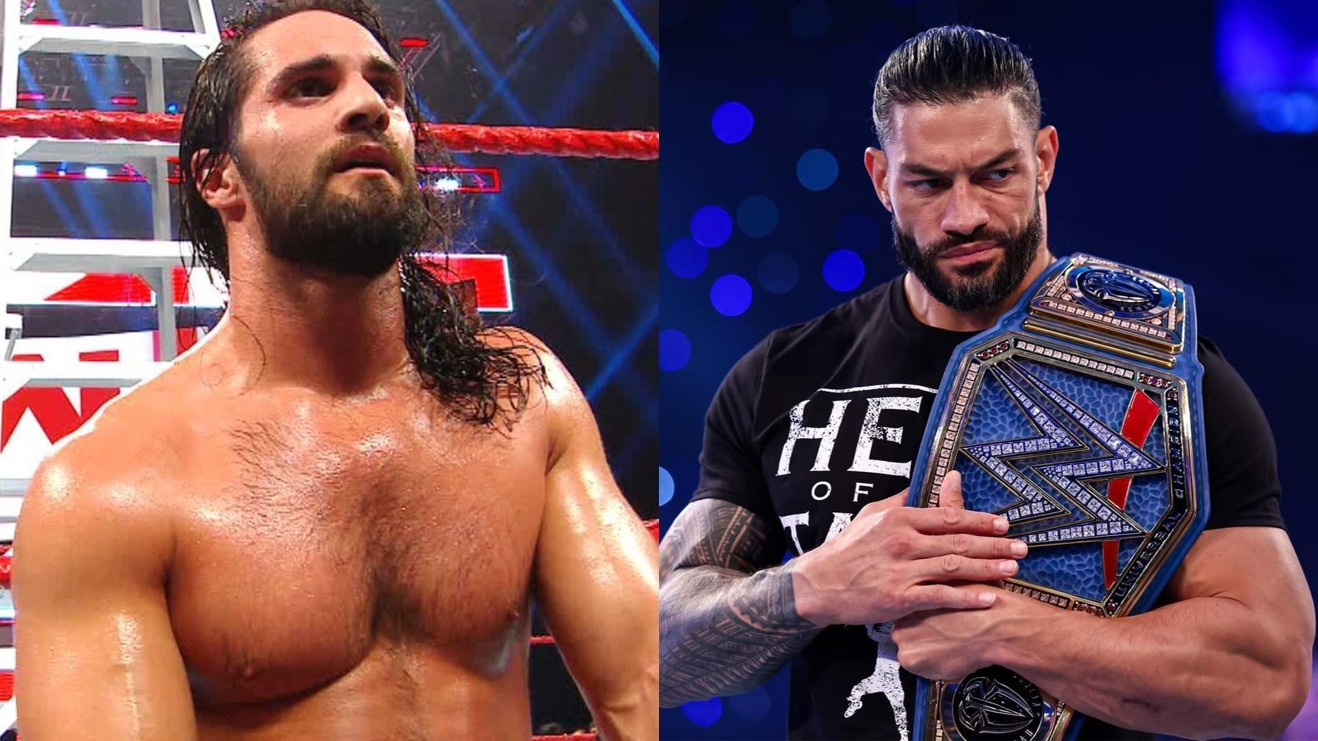 Seth Rollins (left); Roman Reigns (right)