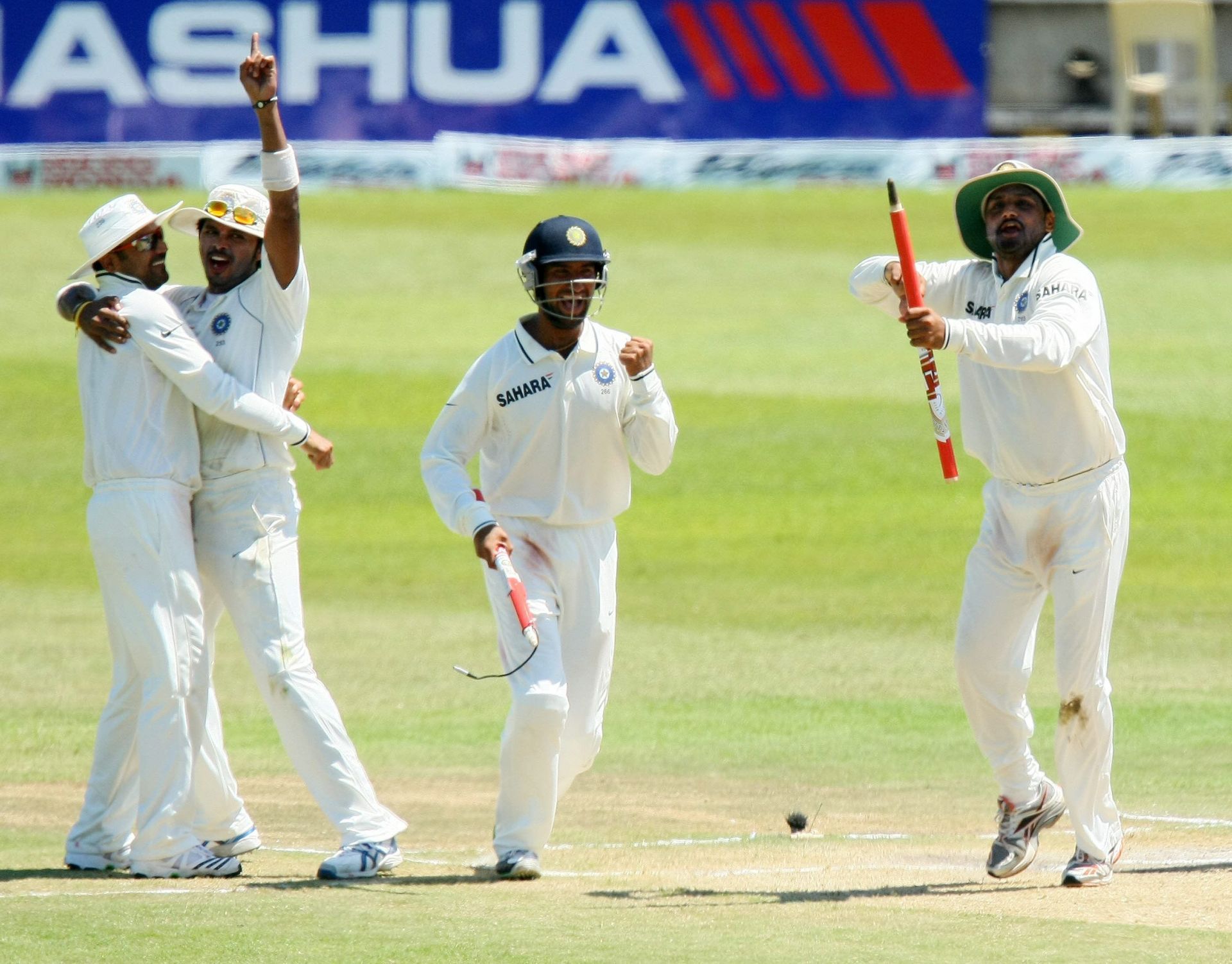 Indian players are ecstatic are winning the 2010 Durban Test. Pic: Getty Images