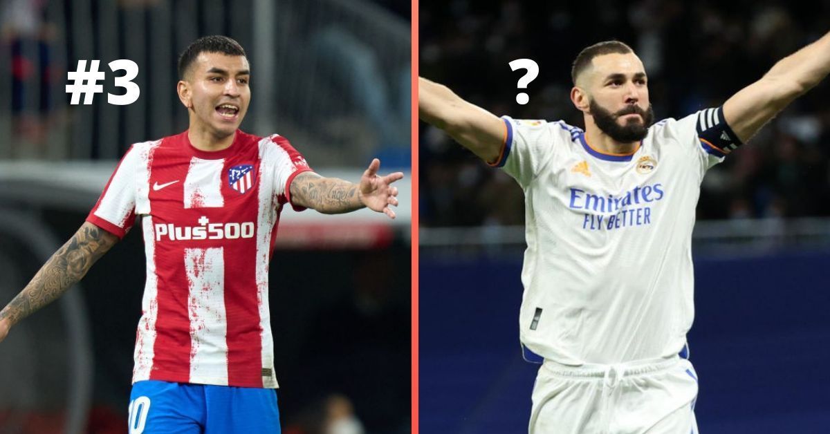 Atletico Madrid&#039;s Angel Correa and Real Madrid&#039;s Karim Benzema