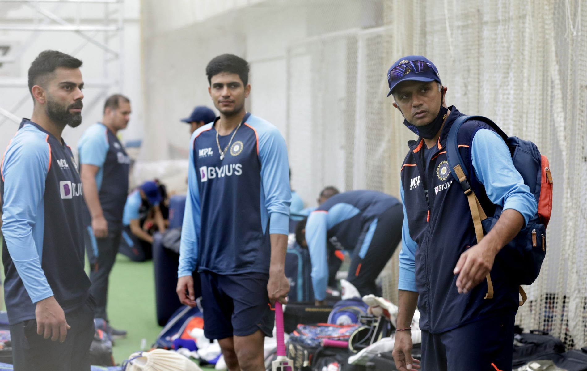 Virat Kohli, Rahul Dravid and Shubman Gill at India&#039;s training session at the Bandra Kurla Complex.