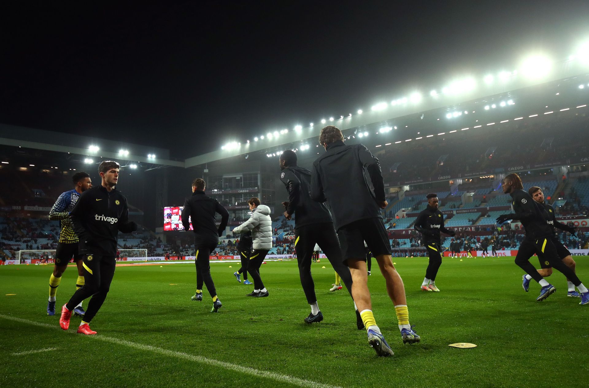 Players warming up before a Premier League match