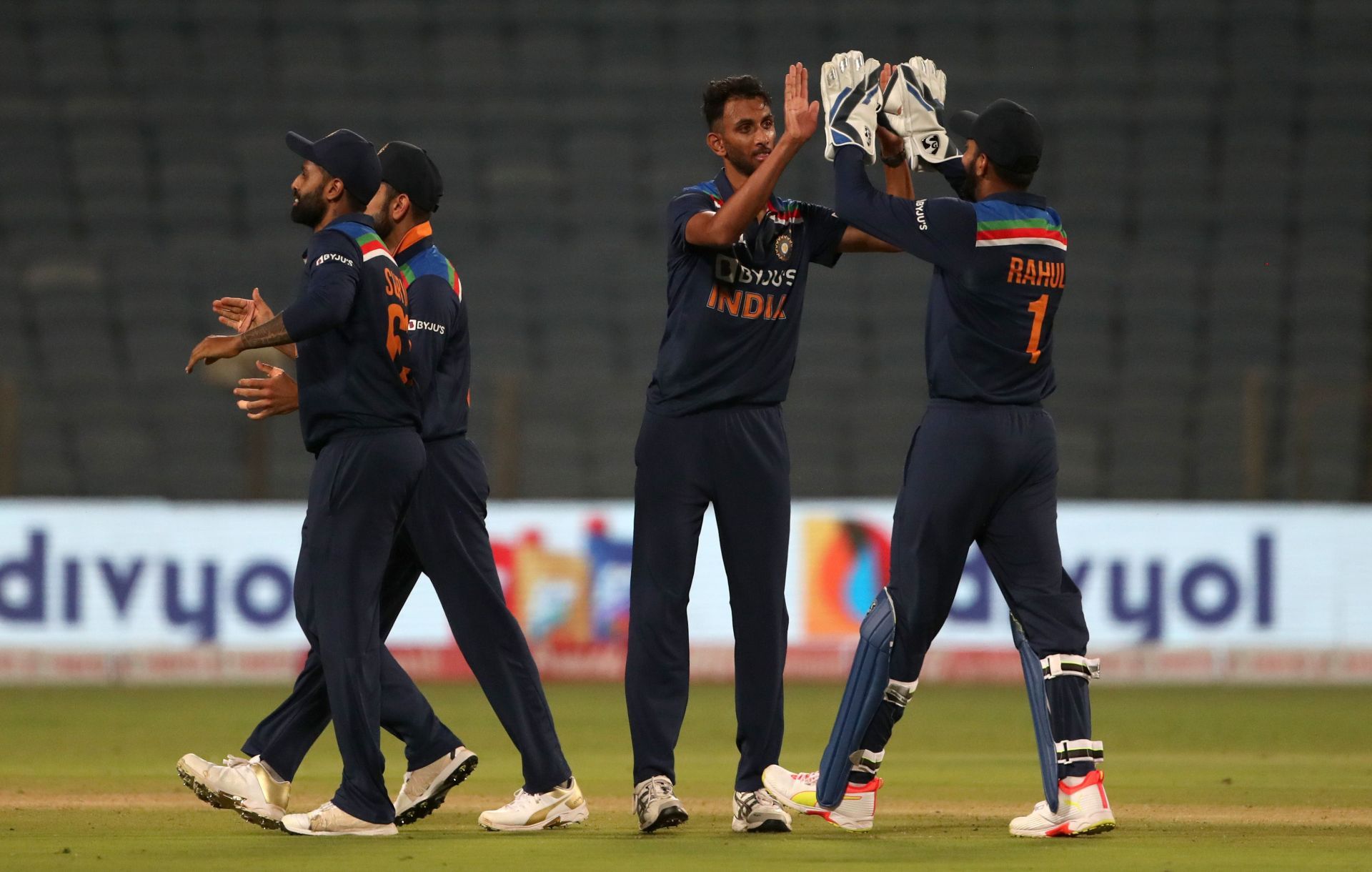 Prasidh Krishna celebrates dismissing Ben Stokes. Pic: Getty Images