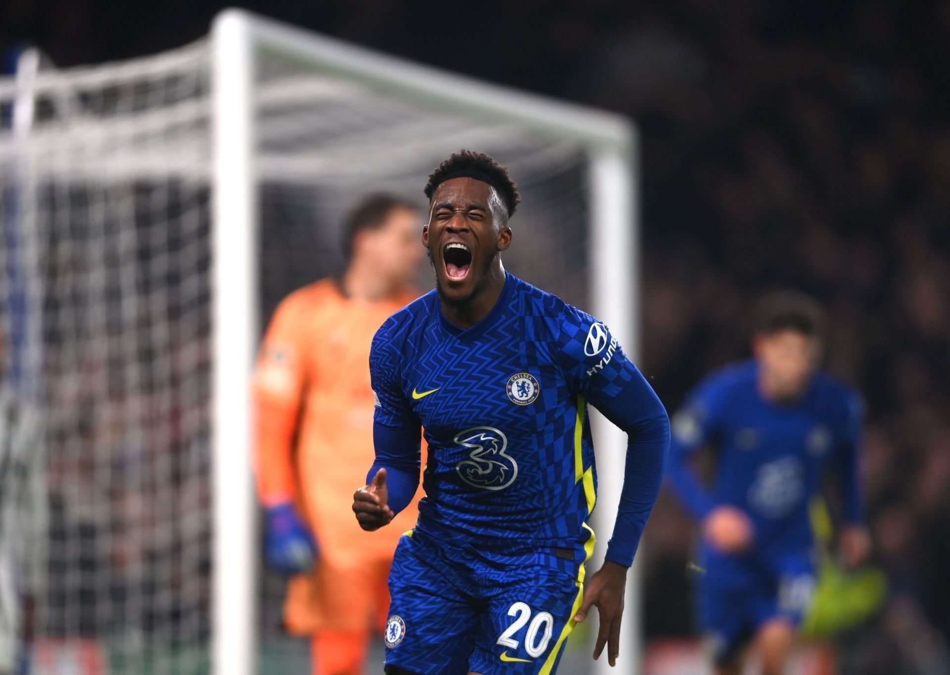 Callum Hudson-Odoi celebrates a goal for Chelsea