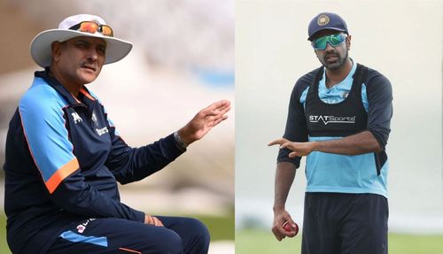 Ravi Shastri (left) and Ravichandran Ashwin in Team India colours