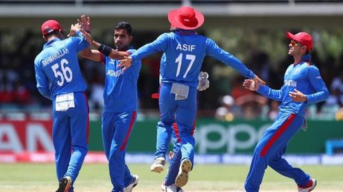 The Afghanistan U19 cricket team in action