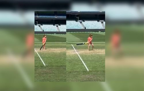 David Warner's daughter bats at the MCG (Image source: Twitter).