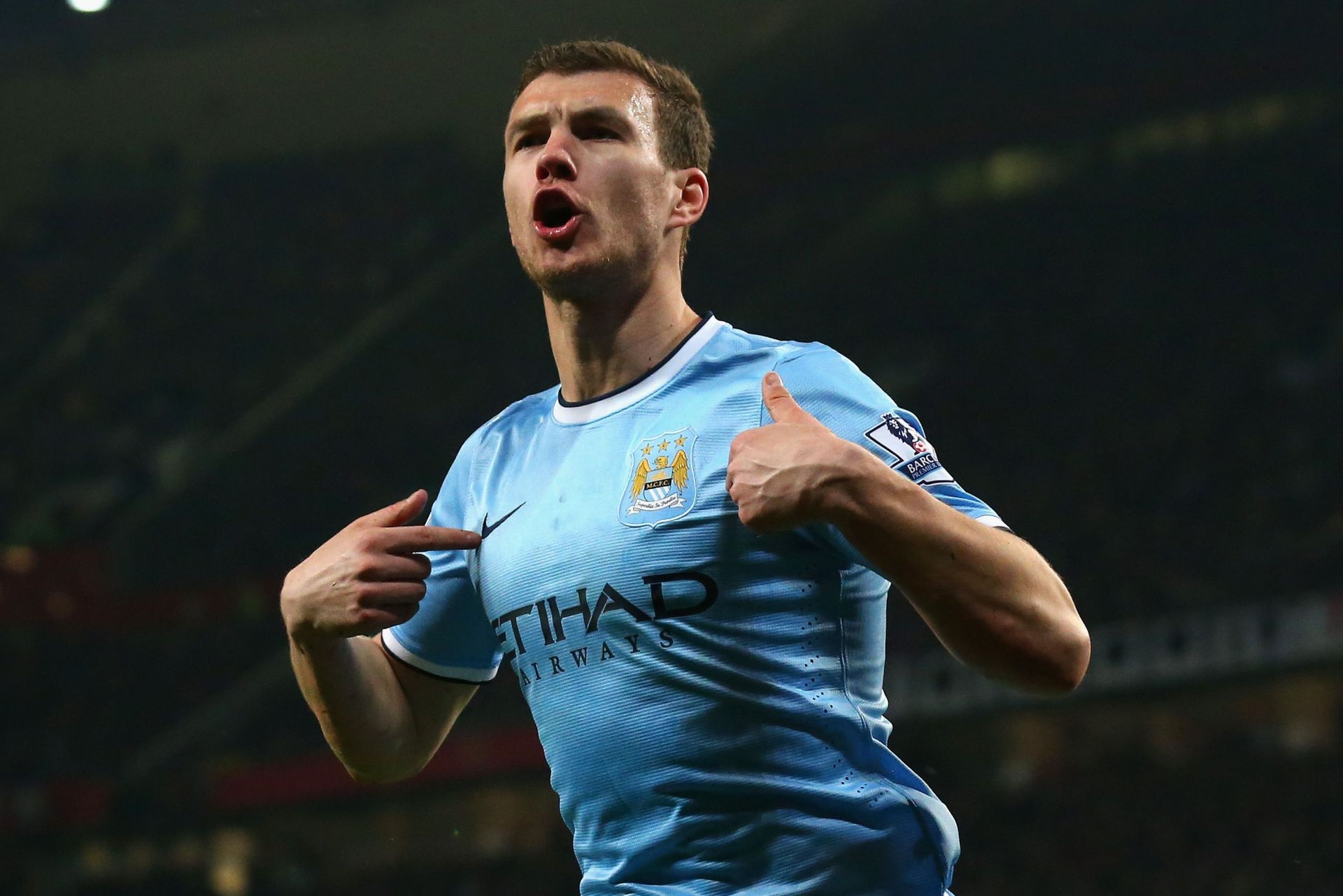 Edin Dzeko celebrating a goal for Manchester City