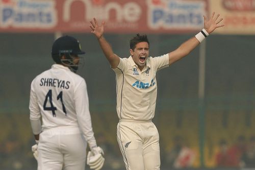 Tim Southee and Shreyas Iyer (left). Pic: BCCI