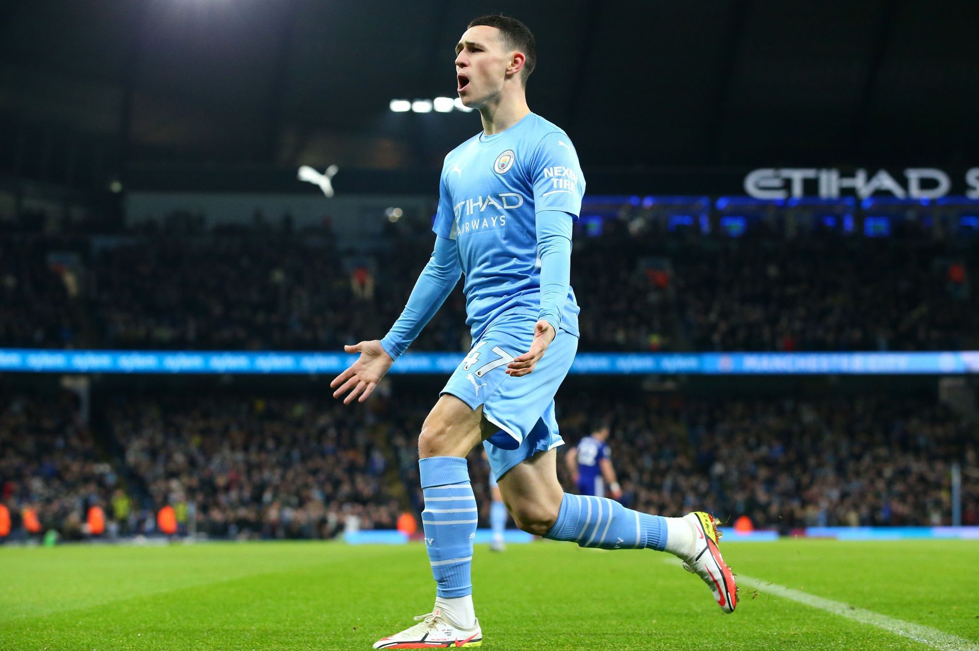 Manchester City star Phil Foden celebrates a goal