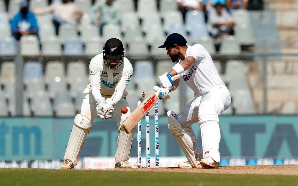 Virat Kohli chopped a Rachin Ravindra delivery onto his stumps [P/C: BCCI]