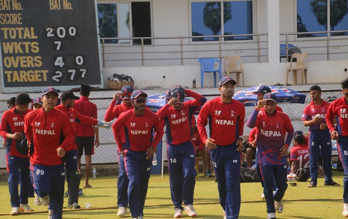 The Nepal U19 cricket team in action