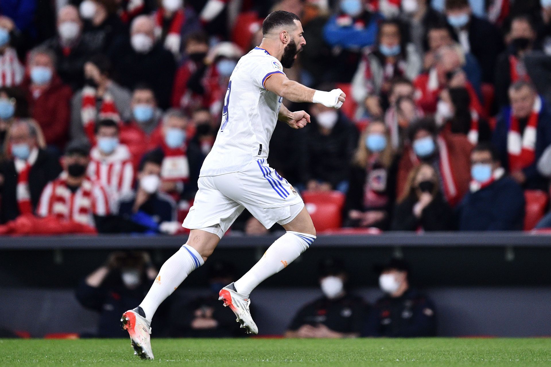 Karim Benzema celebrates after scoring against Athletic Club