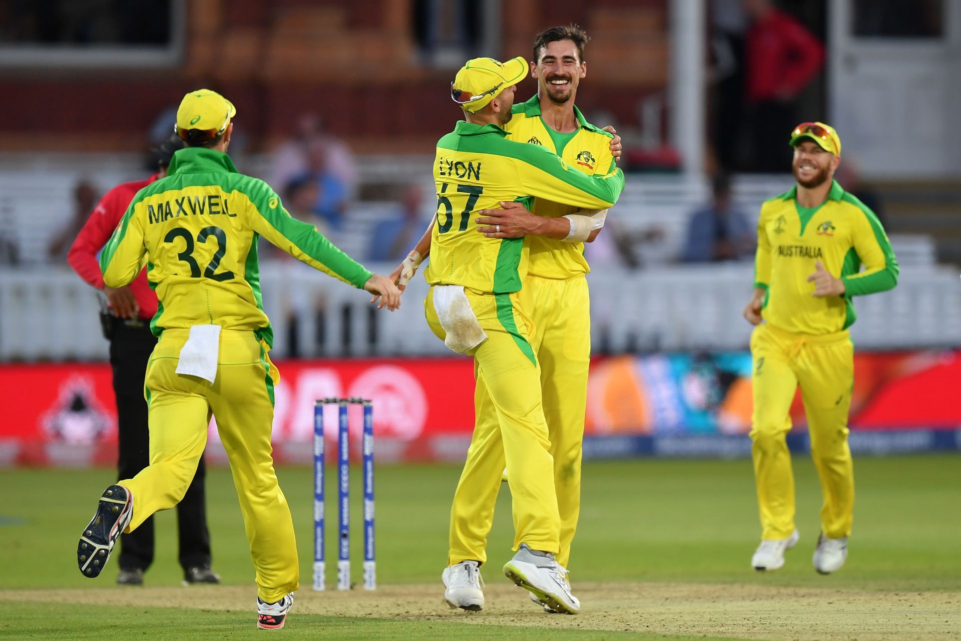 Mitchell Starc celebrates a wicket with teammates. Pic: Getty Images