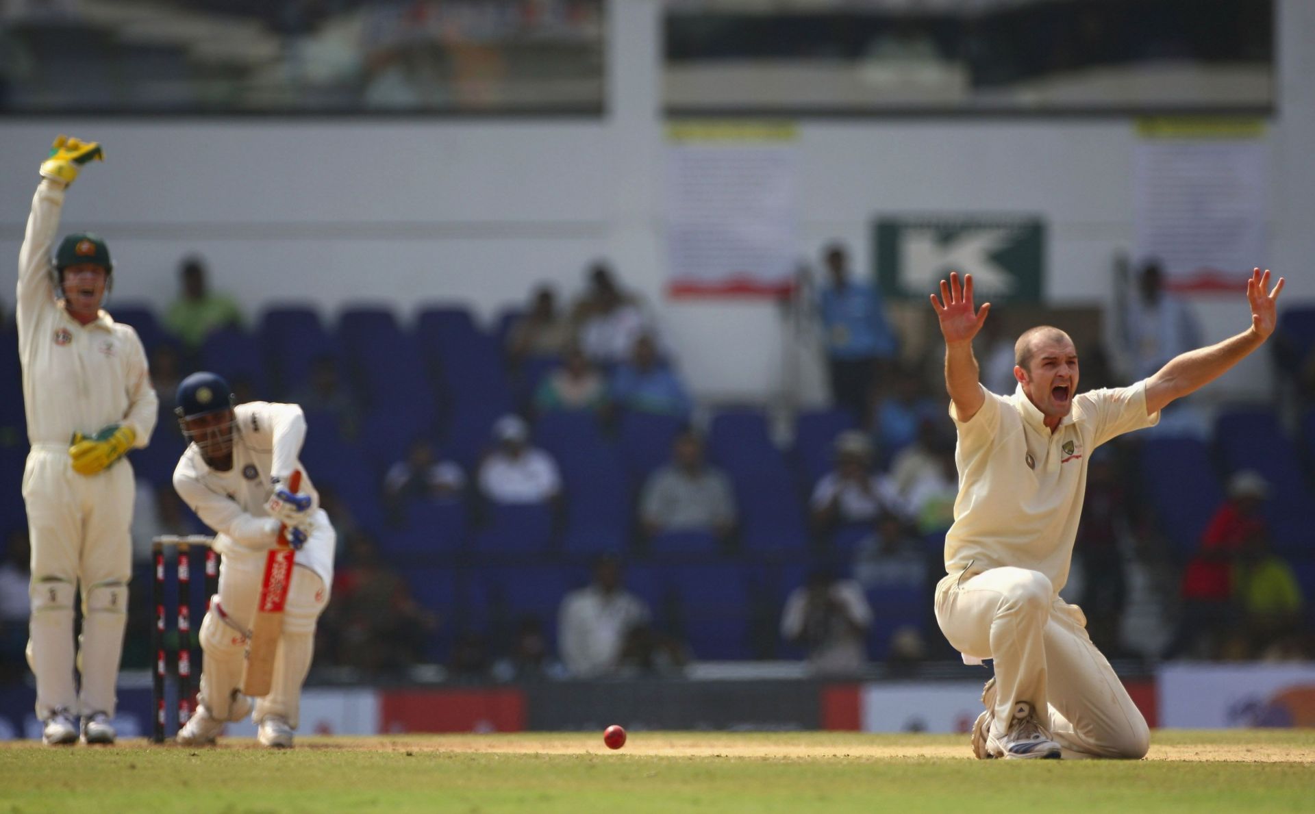 Jason Krejza appeals for a wicket during the 2008 Nagpur Test. Pic: Getty Images
