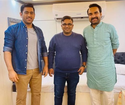 Former India captain MS Dhoni shooting with Pankaj Tripathi (Credit: Instagram)