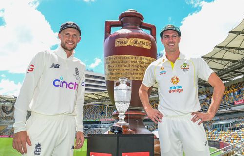 Rival captains Joe Root (left) and Pat Cummins at the Ashes series launch