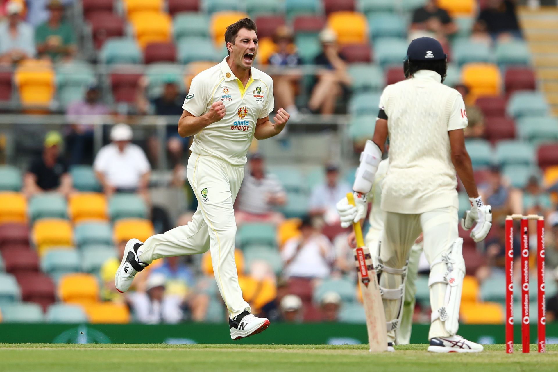 Pat Cummins celebrates dismissing Haseeb Hameed. Pic: Getty Images