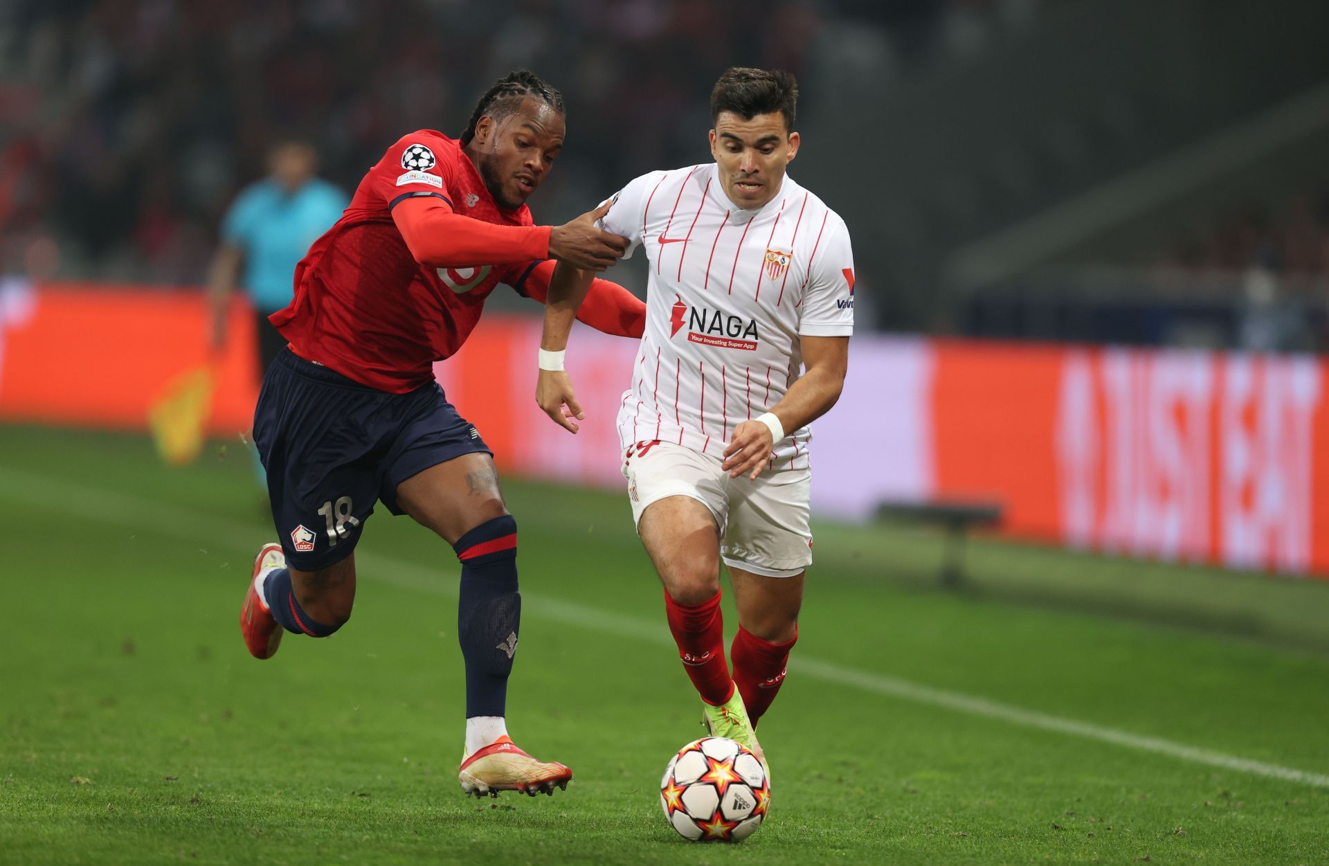 Acuna fighting for the ball against Lille - UEFA Champions League