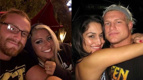 Alexa Bliss & Buddy Murphy (L); Nikki Bella & Dolph Ziggler (R)