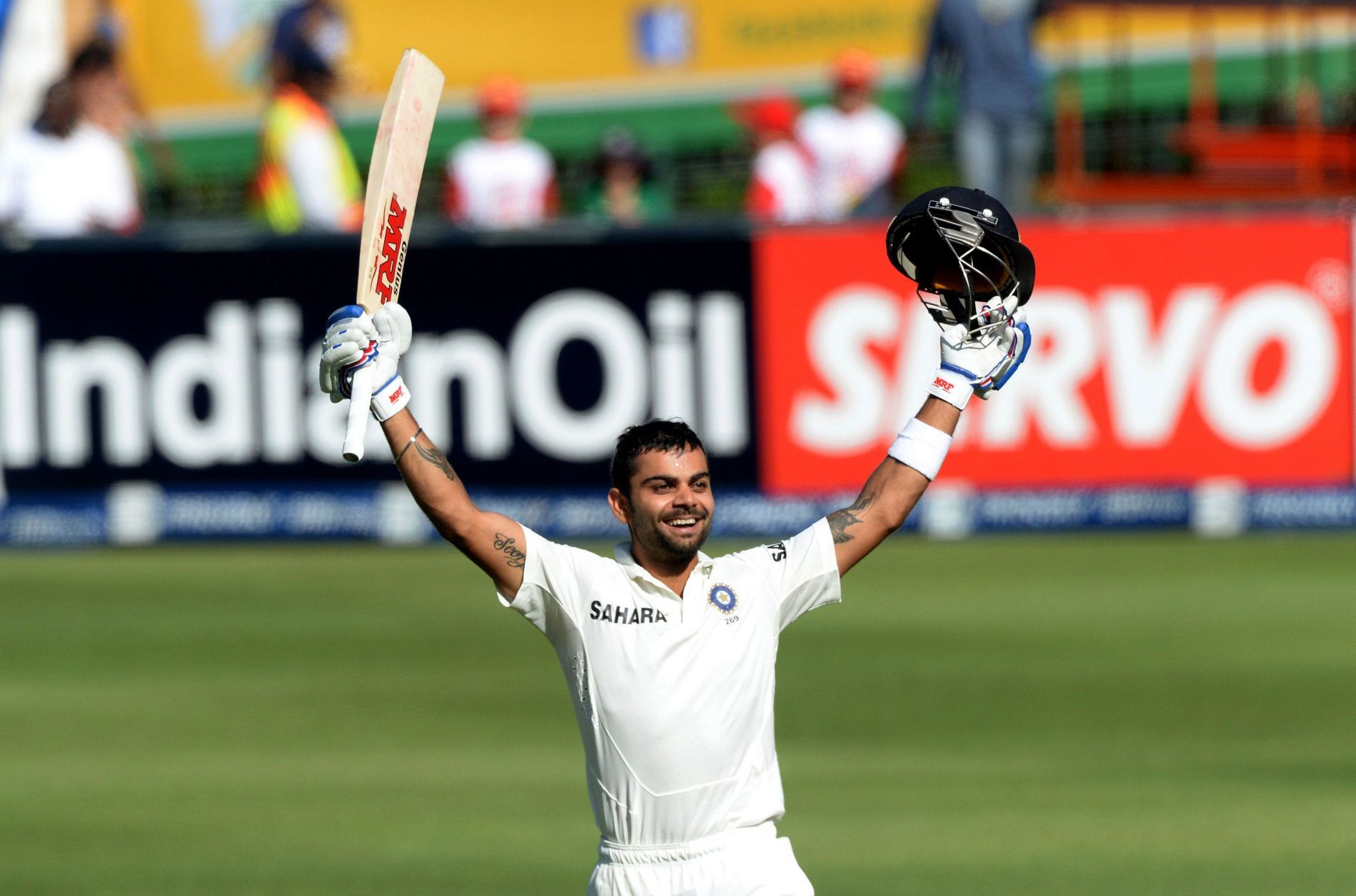 Virat Kohli celebrates his hundred during the 2013 Johannesburg Test. Pic: Getty Images