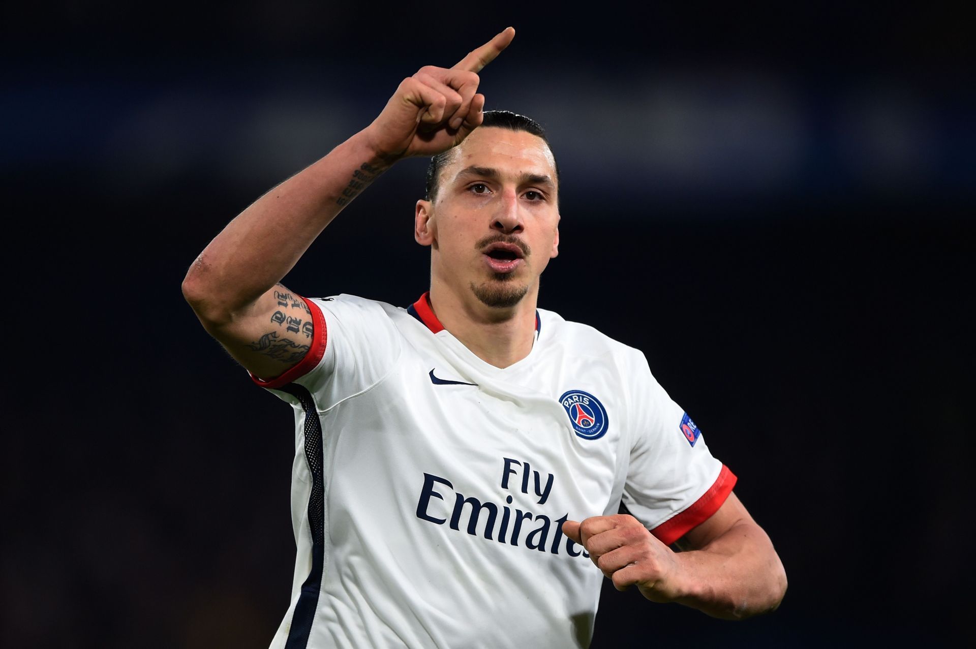 Zlatan Ibrahimovic celebrates a goal for PSG