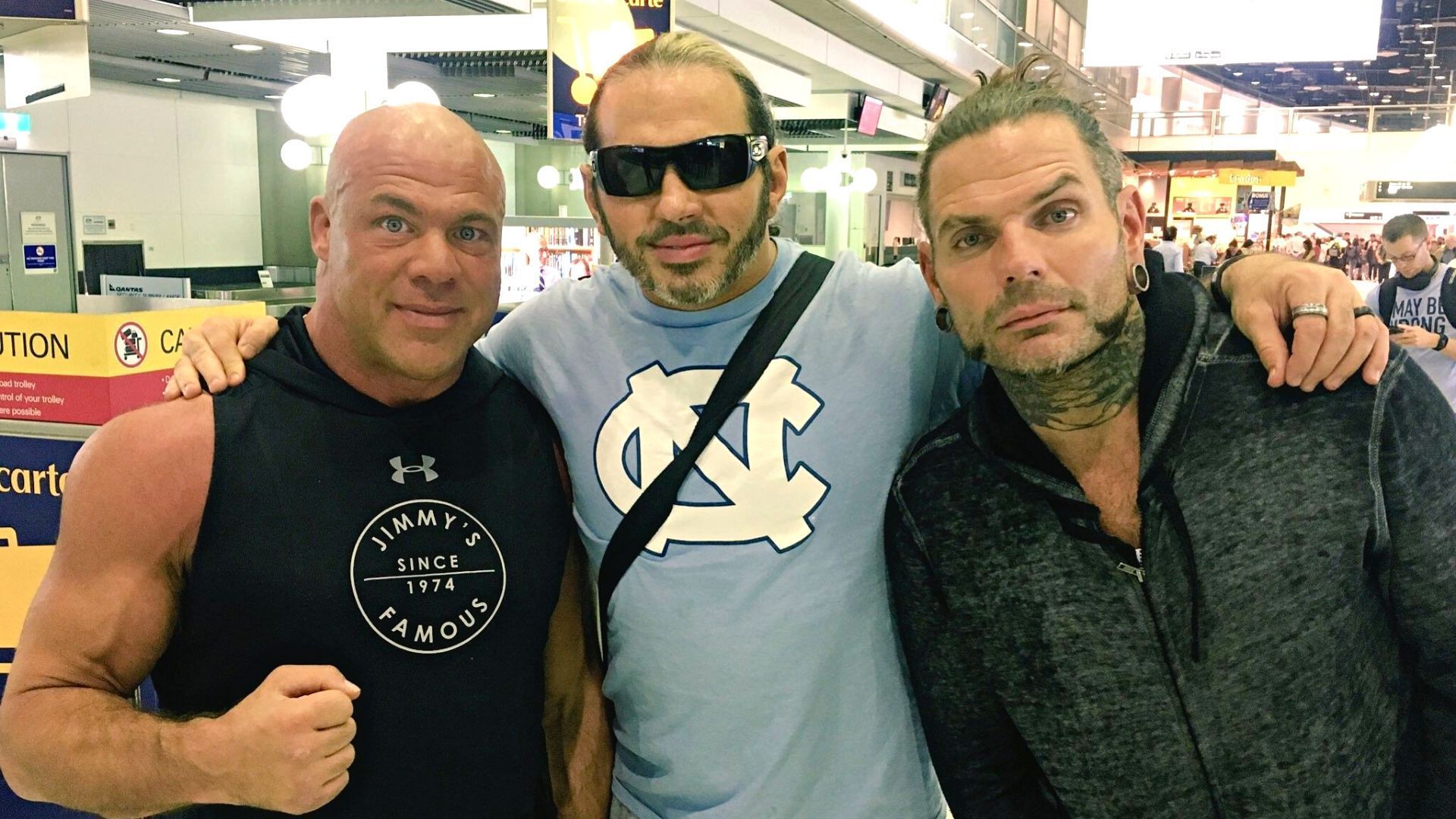 Kurt Angle, Matt Hardy, and Jeff Hardy have worked with each other in multiple companies.