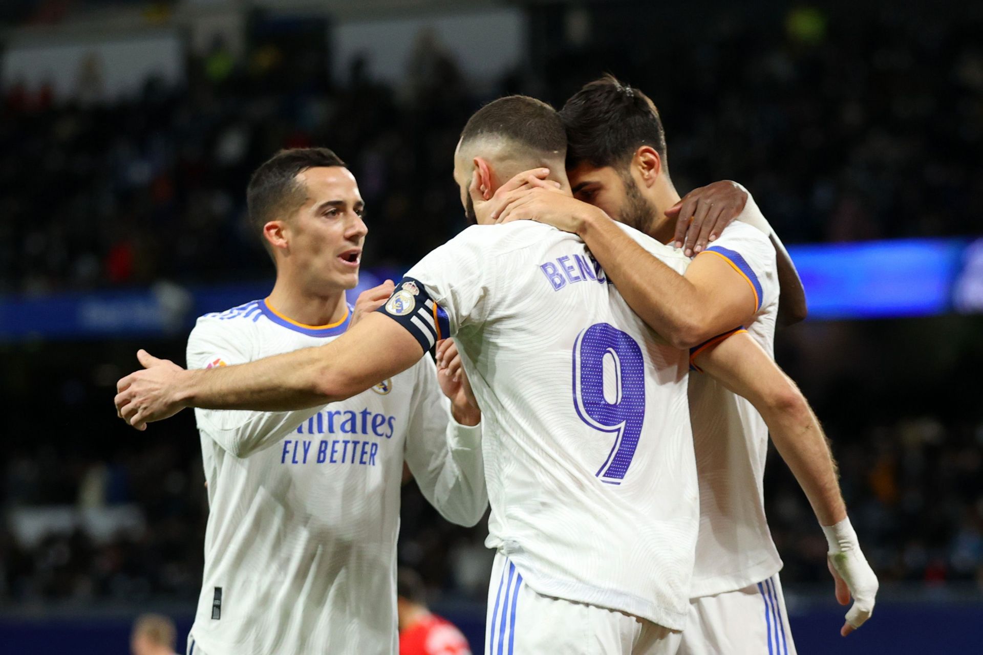 Karim Benzema celebrates after scoring.