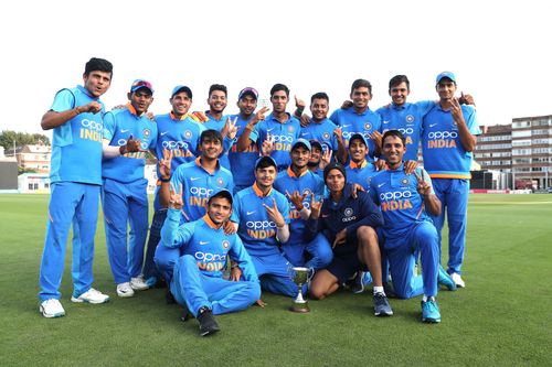 India's U-19 players pose during an older tournament.