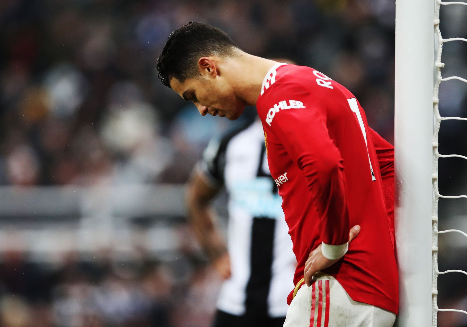 Cristiano Ronaldo looked dejected after Macnhester United's draw against Newcastle