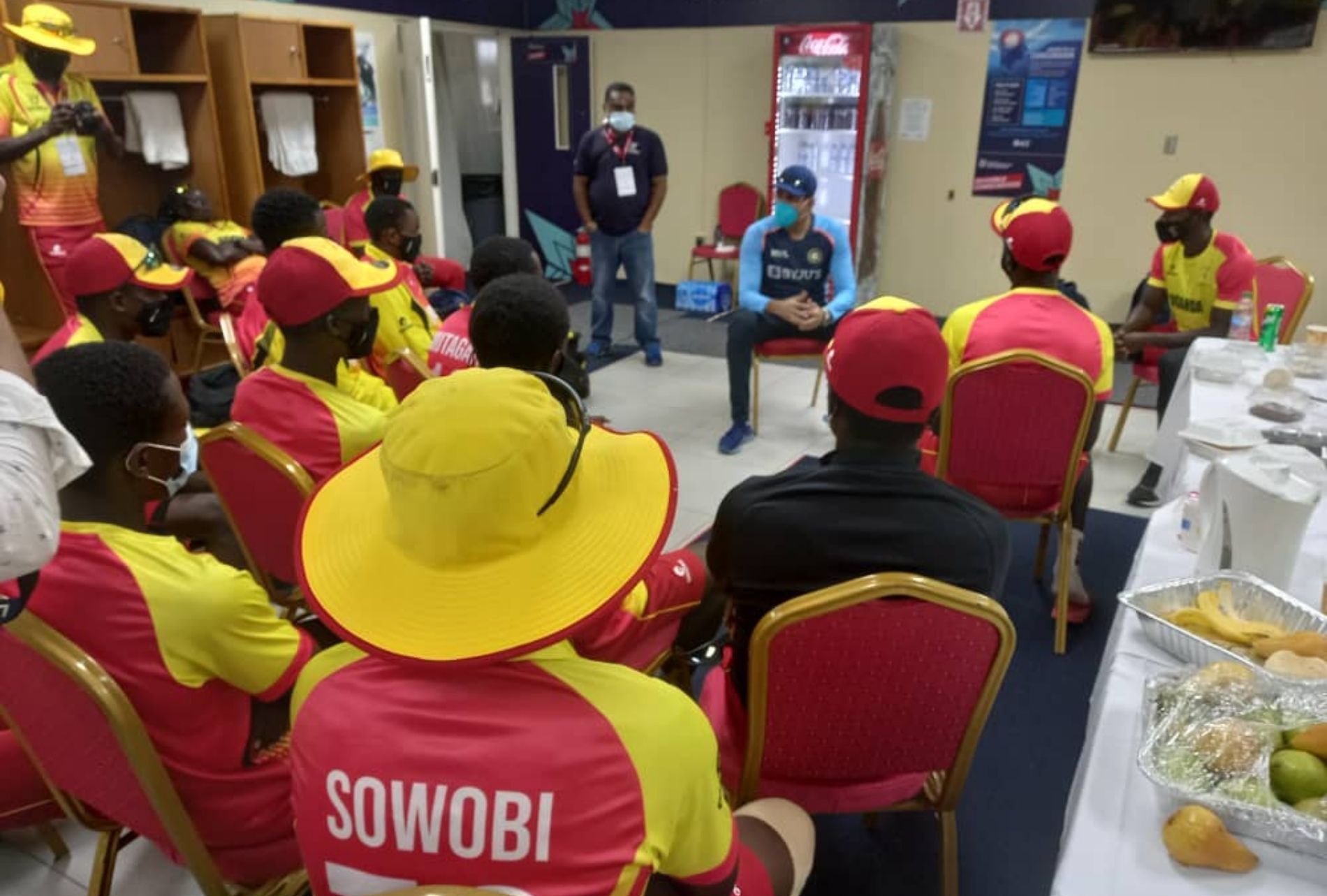 The 47-year-old is in West Indies to oversee the performance of Indian youngsters. Pic: @CricketUganda/ Twitter