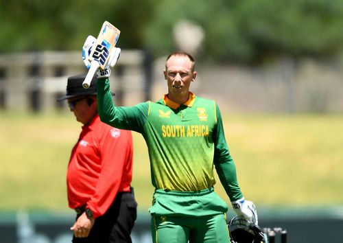 Rassie van der Dussen celebrates his 2nd ODI century.