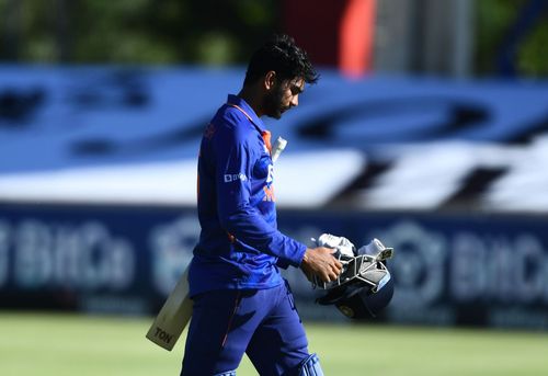 Venkatesh Iyer walks off after his dismissal in the 1st ODI. Pic: Getty Images