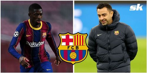 (L to R) Ousmane Dembele; Xavi Hernandez.