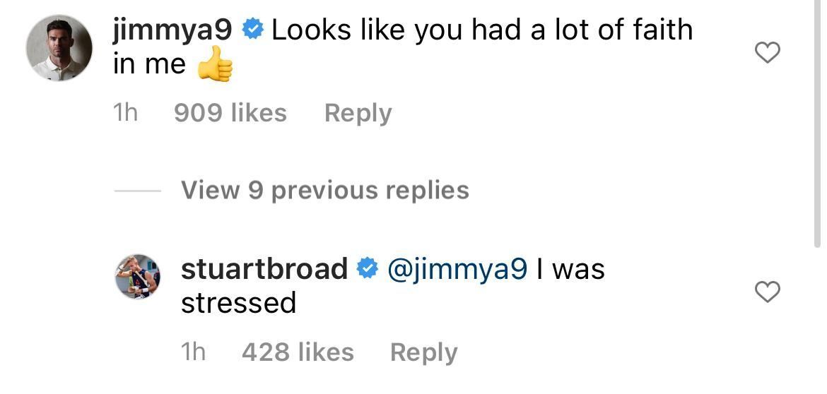 Stuart Broad also responded to James Anderson's comment