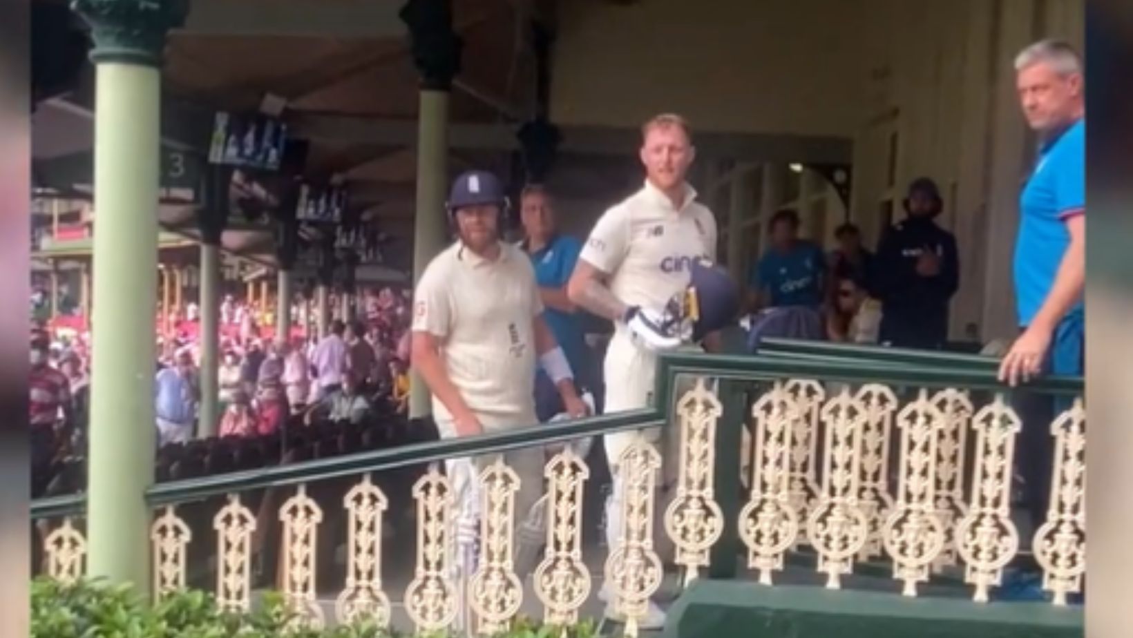 Ben Stokes (R) and Jonny Bairstow confront abusing fans in Sydney. (PC: The Age and the Herald)