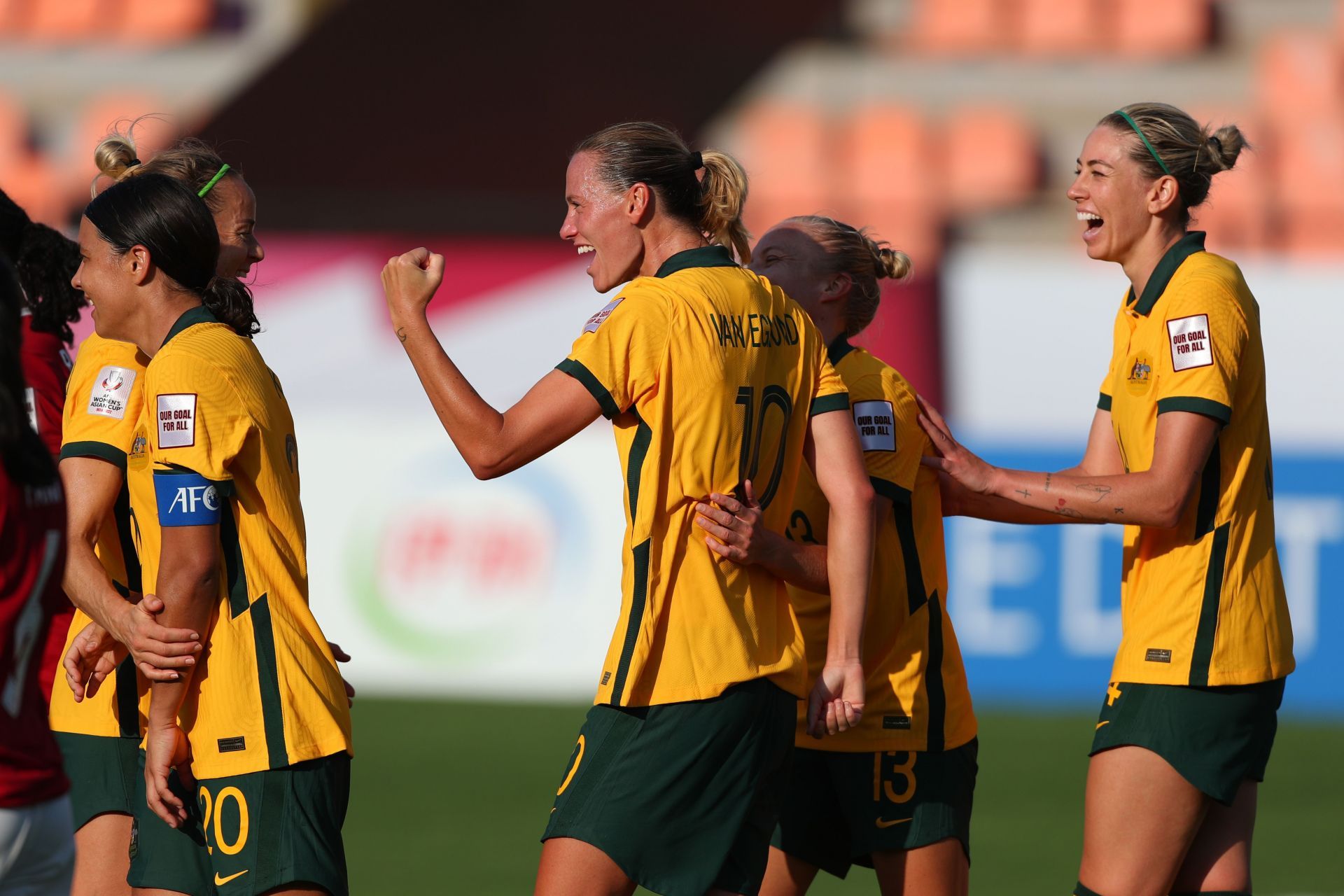 Emily van Egmond (C) scored four goals against Indonesia in their AFC Women&#039;s Asian Cup clash