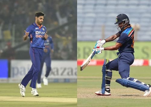 Bhuvneshwar Kumar (left) and Shikhar Dhawan. Pics: Getty Images