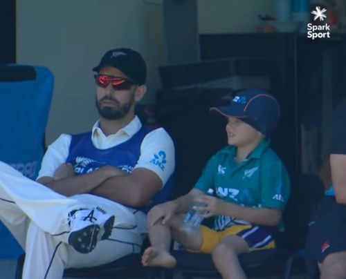 Cancer patient Jacob in New Zealand's dressing room [Image- Twitter]