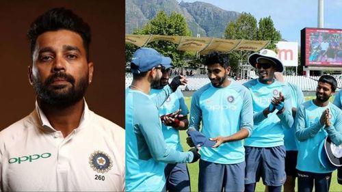 (L-R): Murali Vijay; Jasprit Bumrah receiving his maiden India cap