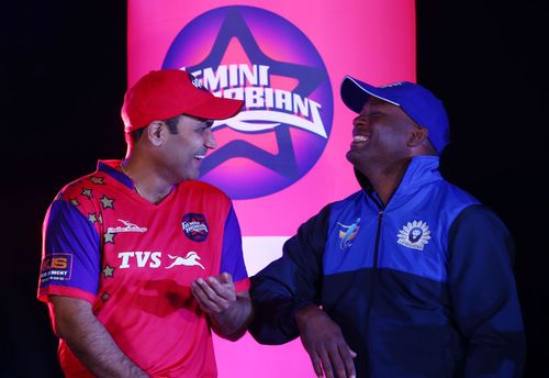 Former Indian opener Virender Sehwag with Brian Lara