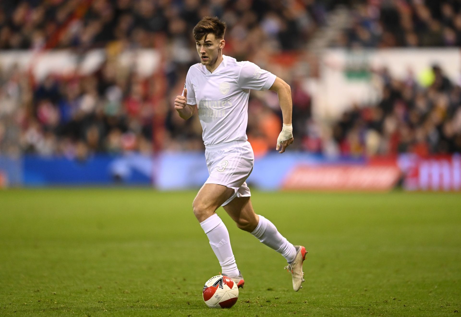 Kieran Tierney in action against Nottingham Forest