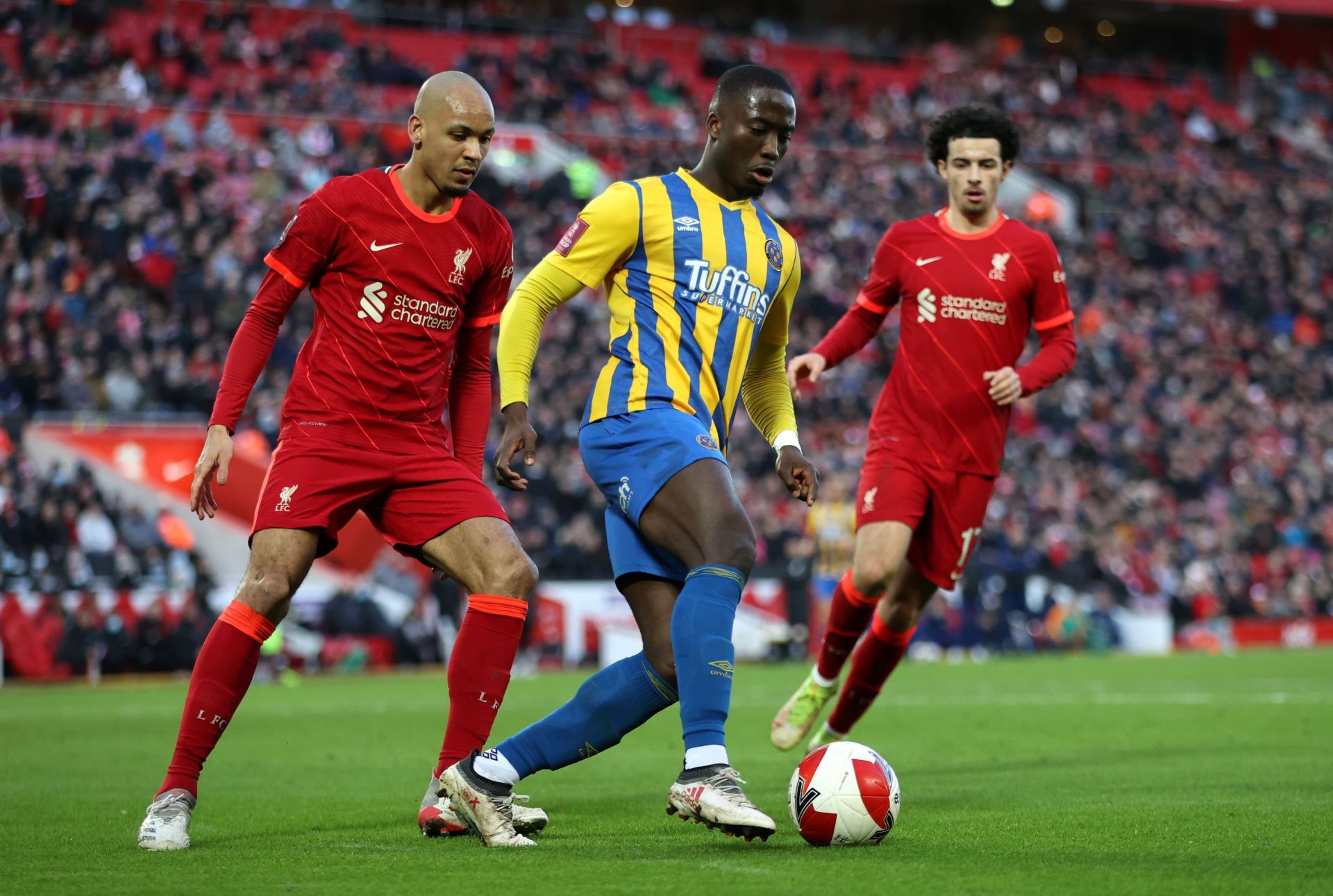 Fabinho in action against Shrewsbury