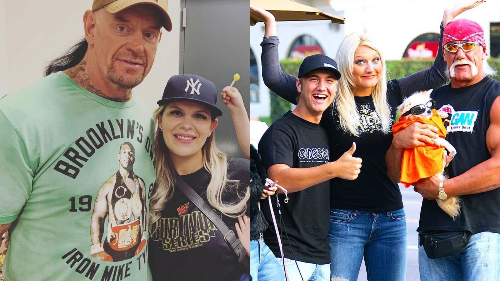 The Undertaker with Bret Hart&#039;s daughter, Alexandra(left), and Hulk Hogan with his children (right)