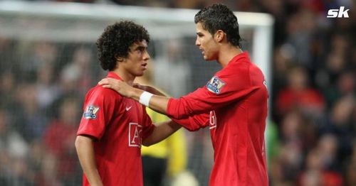 Rafael and Cristiano Ronaldo in Manchester United colors The Portuguese star in action for the Red Devils