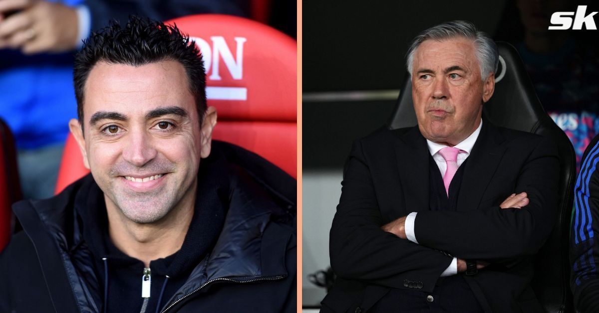 [L-to-R] Barcelona manager Xavi Hernandez and Real Madrid boss Carlo Ancelotti.