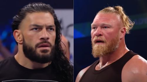 Roman Reigns (left); Brock Lesnar (right)