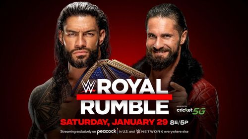 The official Royal Rumble graphic for Roman Reigns vs. Seth Rollins.